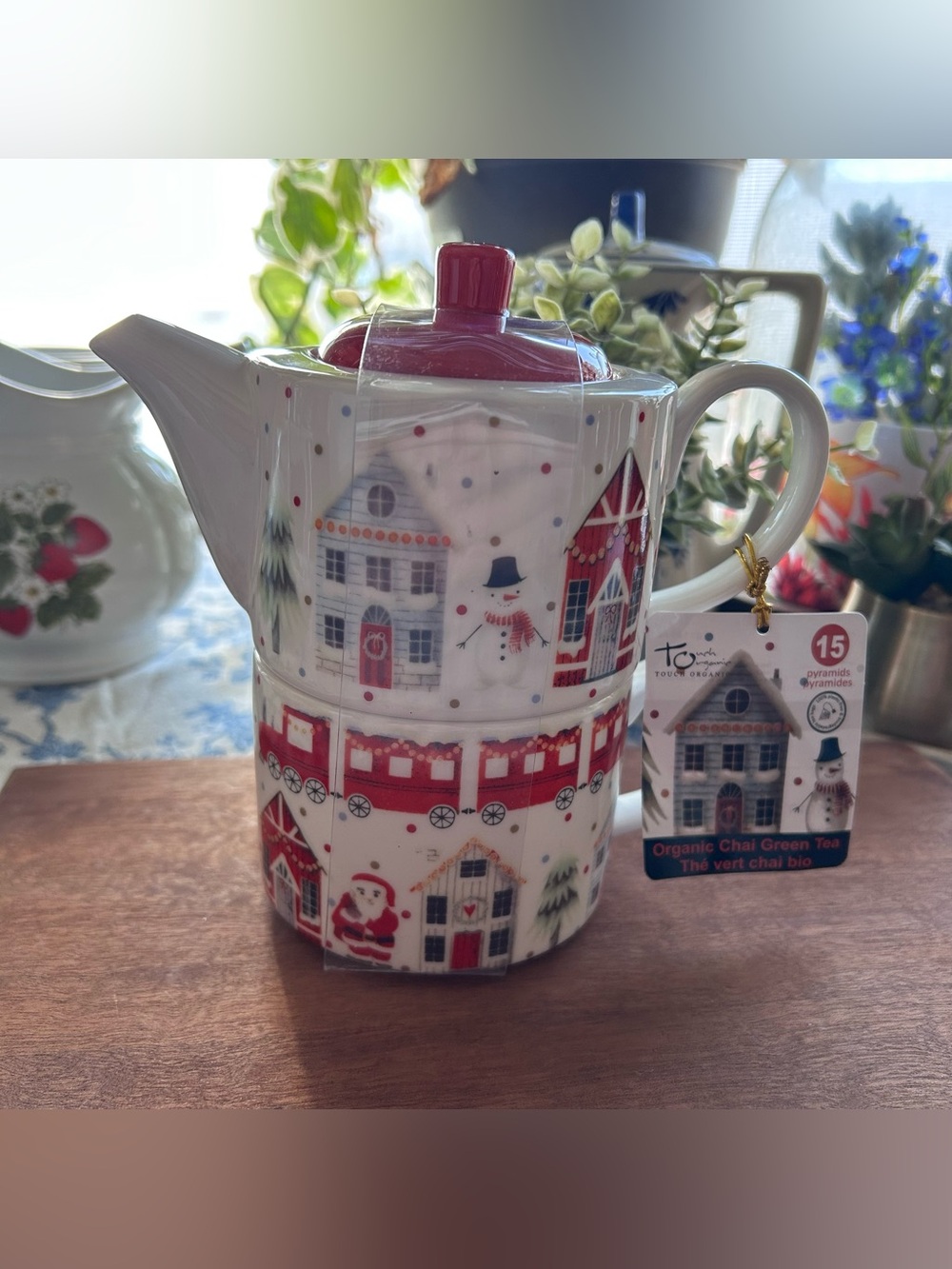 🎄TOUCH ORGANIC • Stackable Holiday Porcelain “Tea for One” Set - Picture 8 of 12